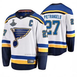Camiseta Hockey St. Louis Blues Alex Pietrangelo 2019 Stanley Cup Campeones Segunda Blanco