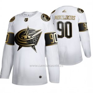 Camiseta Hockey Columbus Blue Jackets Elvis Merzlikins Golden Edition Autentico Blanco