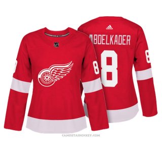 Camiseta Hockey Mujer Detroit Red Wings 8 Justin Abdelkader Rojo Autentico Jugador