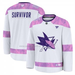 Camiseta Hockey San Jose Sharks Hockey Fights Cancer Primera Blanco Camiseta Hockey San Jose Sharks Hockey Fights Cancer Primera Blanco